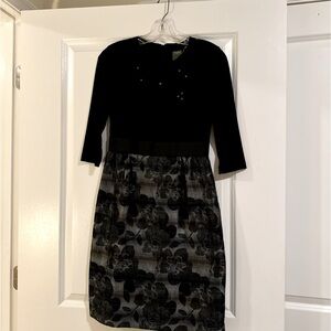 TAYLOR Size 4 A-Line Dress Black Rhinestone Floral 3/4 Sleeve Knee Length